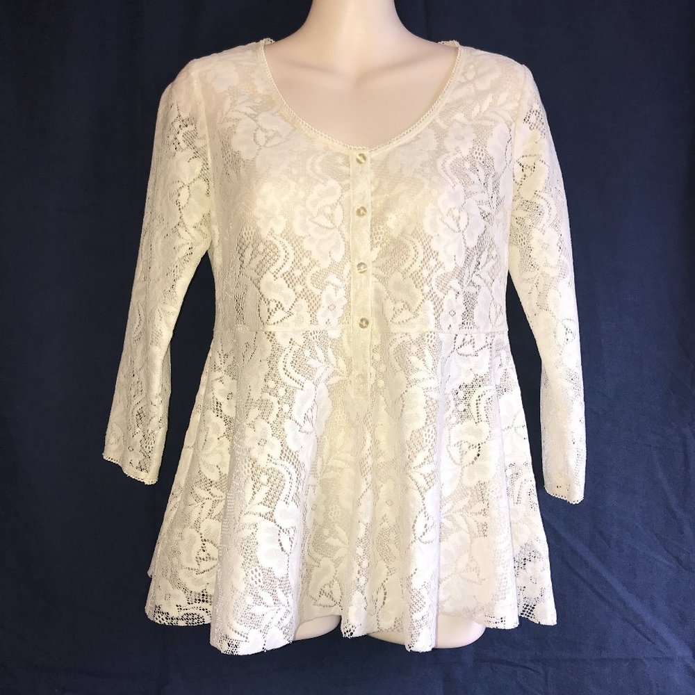 🌻 🌸 FREE PEOPLE Ivory Lace Smock Top - Sz XS - NEW - Picture 2 of 9